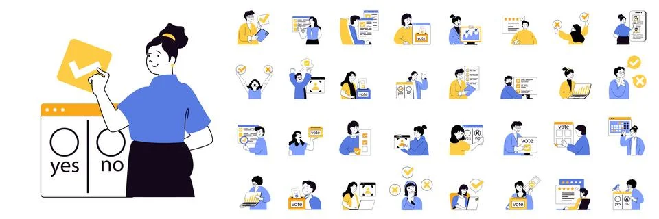 Online voting concept mega set with character scenes in flat design for web.. Stock Illustration