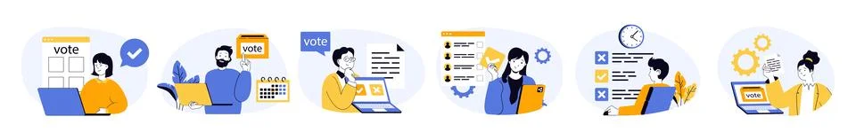 Online voting concept set with characters in flat design for web. People thin Stock Illustration
