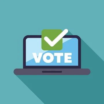 Online voting system showing check mark on laptop screen Stock Illustration