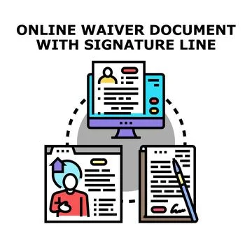 Online waiver document signing process concept illustration Stock Illustration