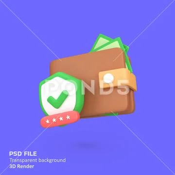 Online wallet and protection shield isolated 3d render icon illustration PSD Template