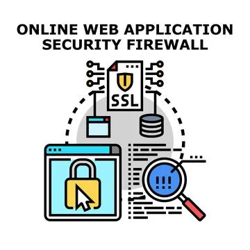 Online web application security firewall concept protecting data 스톡 일러스트