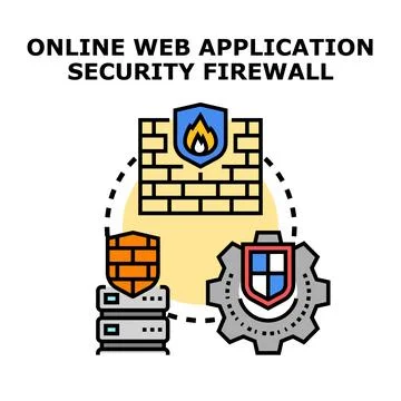 Online web application security firewall protecting data Stock Illustration