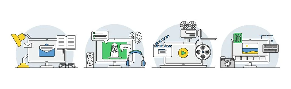 Online Webinar and Computer Course Training Vector Set Stock Illustration