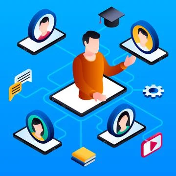 Online webinar concept background, isometric style Illustrazione stock