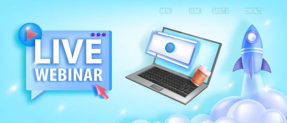 Online webinar, digital training educational vector web concept with rocket イラスト素材