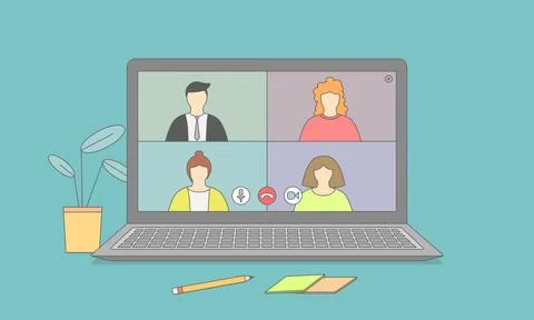 Online webinar, meeting. Webinars and web meetings at the level of colleagues Ilustração Stock