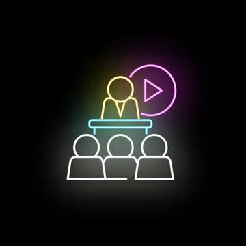 Online webinar presentation icon with glowing neon effect Stock Illustration