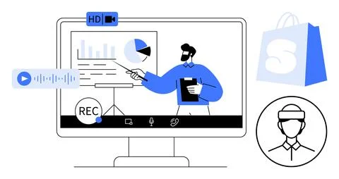 Online Webinar Presentation with Recording and HD Video Streaming Features Stockillustratie