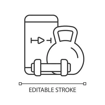 Online weightlifting exercises training linear icon. Stock Illustration