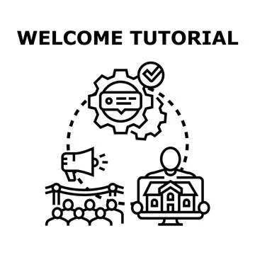 Online welcome tutorial process with virtual presentation Stock Illustration