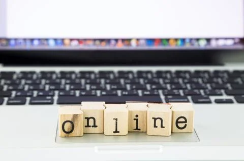 Online wording stack on laptop Stock Photos