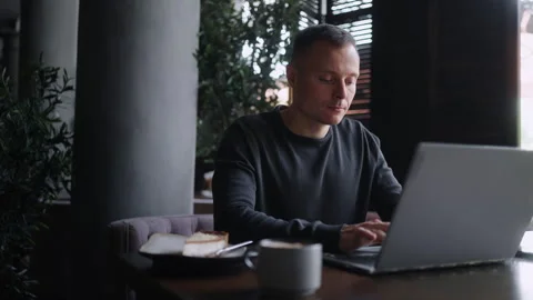 Online Work And Education By Internet Worldwide, Portrait Of Freelancer Man With Stock Footage 248509813