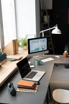 Online work on computer at home Stock Photos