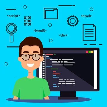 Online work at the computer. Remote work on the computer Stock Illustration