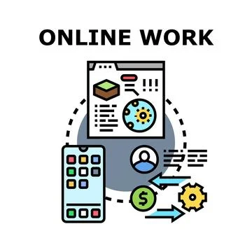 Online work concept vector illustration earning money digitally Stock Illustration