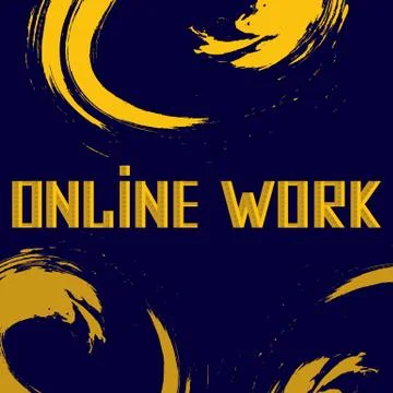 Online work text on navy blue backdrop for website banner. Stock Illustration