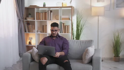 Online work virtual business guy notebook home Stock Footage 201665340
