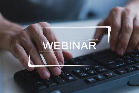Online work webinar virtual study hands keyboard 写真素材