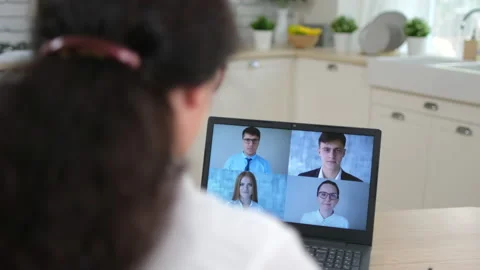 Online working distance learning video call chat conference webinar call webcam Stock Footage 132712242