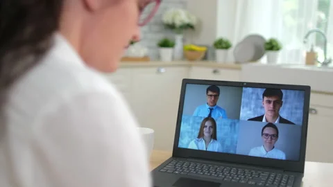 Online working distance learning video call chat conference webinar call webcam Stock Footage 132712420