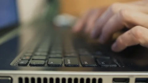 Online working. Laptop keyboard input closeup. Write article or writing report Video stock 83494855