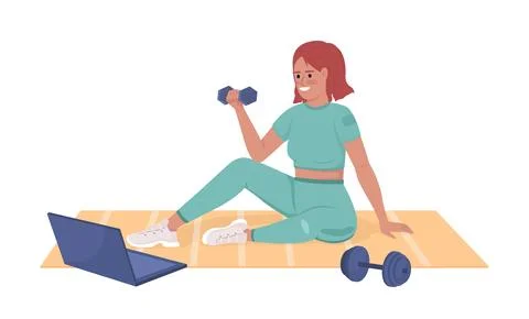 Online workout program semi flat color vector character Stock Illustration