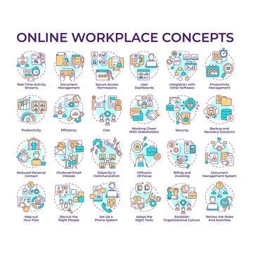 Online workplace multi color concept icons Stock-Illustration