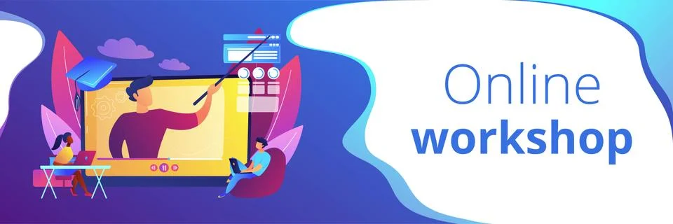 Online workshop concept banner header Stock Illustration