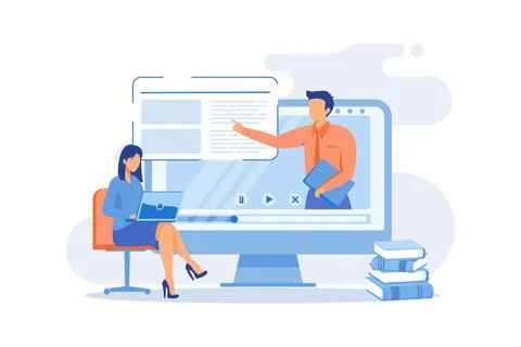Online workshop Digital workshop, online topic course, distance web learnin.. Stock Illustration