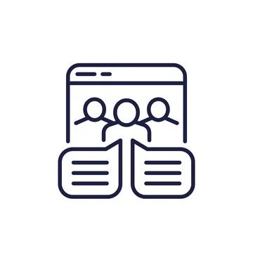 Online workshop line icon on white Stock Illustration
