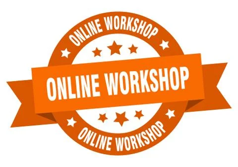 Online workshop round ribbon isolated label. online workshop sign Stock Illustration