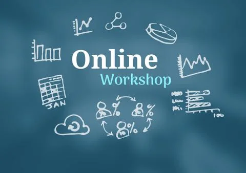 Online Workshop text with drawings graphics Stock Illustration