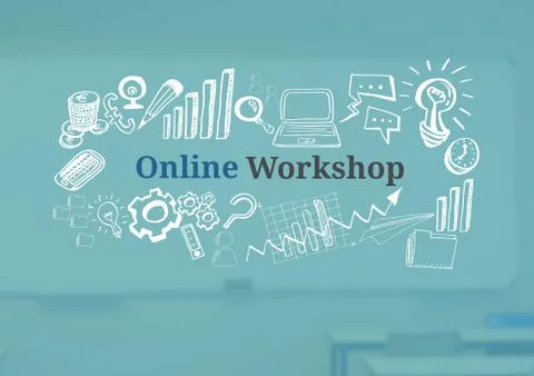 Online Workshop text with drawings graphics Stock Illustration