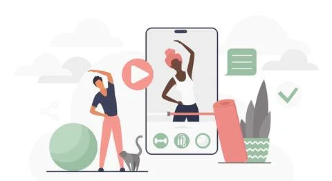 Online Yoga Class with Cloud Elements Concept Illustrazione stock