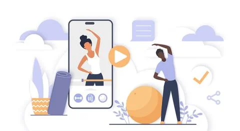 Online Yoga Class with Cloud Shadow Elements Illustrazione stock