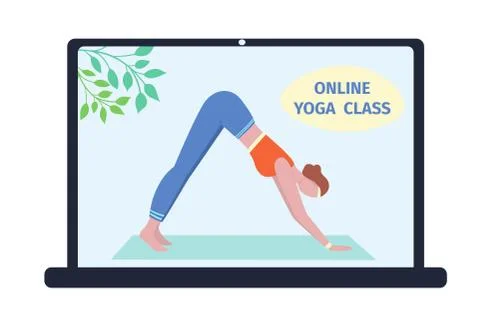 Online yoga classes vector banner. Fitness and workout from home concept. Stock Illustration