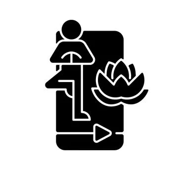 Online yoga tutorial black glyph icon. 스톡 일러스트