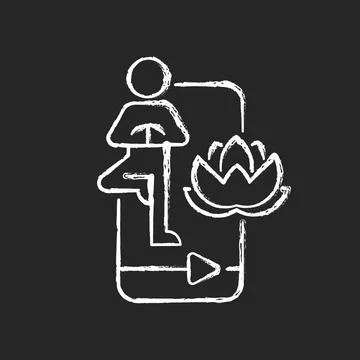 Online yoga tutorial chalk white icon on dark background. Illustrazione stock
