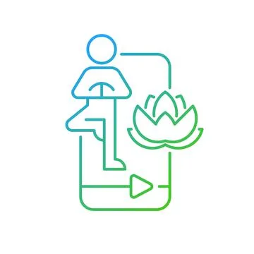 Online yoga tutorial gradient linear vector icon. 库存插图