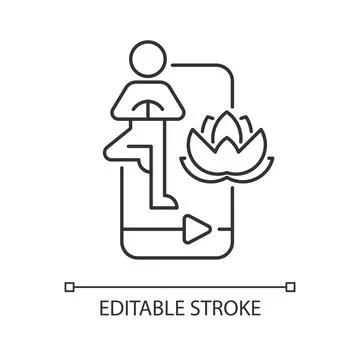 Online yoga tutorial linear icon. Stock Illustration