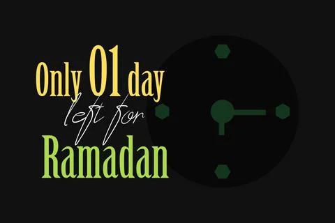 Only 01 day left for Ramadan. Typography with watch symbol vector illustration Illustrazione stock