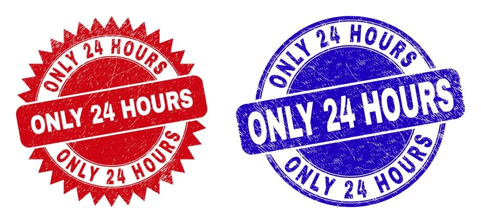 ONLY 24 HOURS Rounded and Rosette Watermarks with Distress Texture 스톡 일러스트
