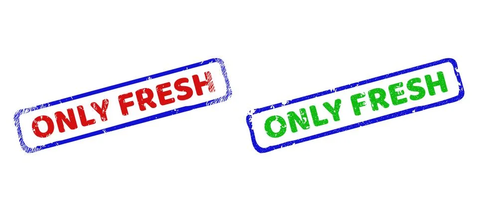 ONLY FRESH Bicolor Rough Rectangle Stamp Seals with Unclean Textures Stock Illustration