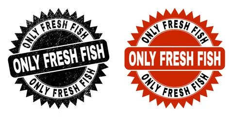 ONLY FRESH FISH Black Rosette Watermark with Unclean Texture Stock Illustration