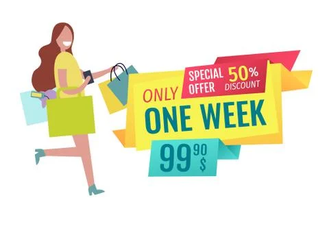 Only One Week Offer Poster Vector Illustration Stock Illustration