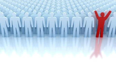 The only one winner from the crowd. 3D concept. Stock Illustration