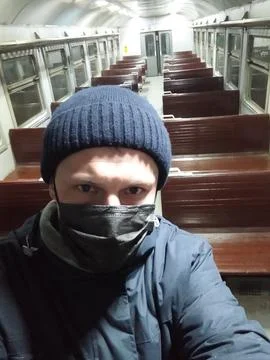 The only passenger on the night train. Stock Photos