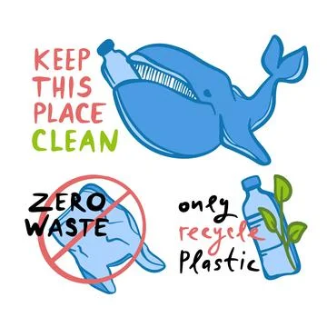 ONLY RECYCLE PLASTIC Eco Problem Vector Illustration Set Stock Illustration