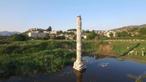 The only remaining column of Great Artemis Temple. Ephesus. Turkey. DJI-0302-01 Video stock 102498541
